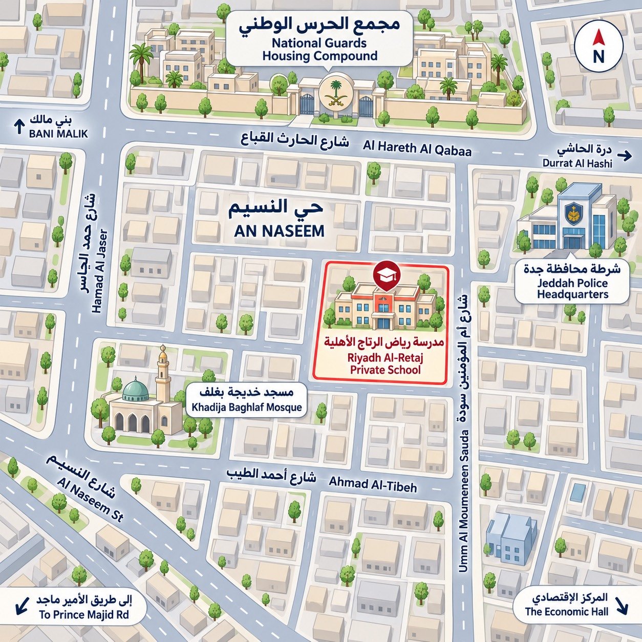 معاينة خريطة موقع مدارس رياض الرتاج الأهلية في حي النسيم بالرياض